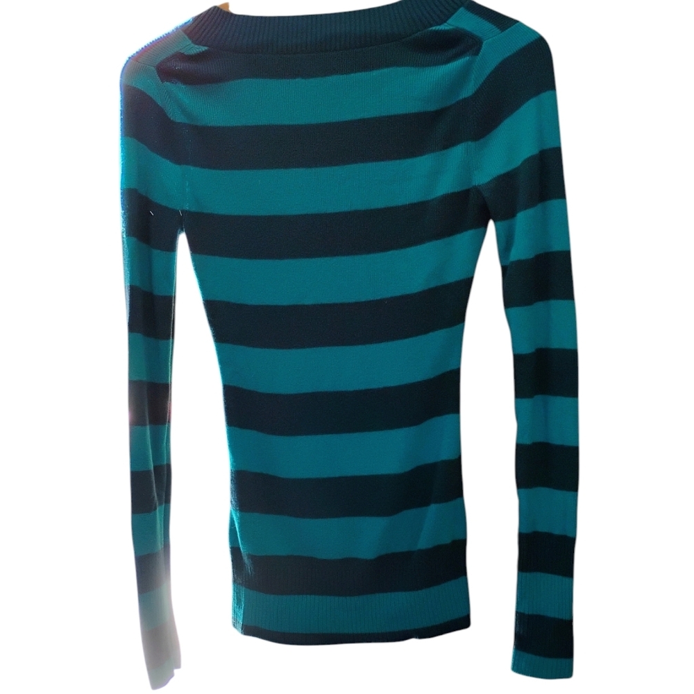 Express Forrest Green And Dark Green Striped Deep V SweaterSize SP - Picture 4 of 6